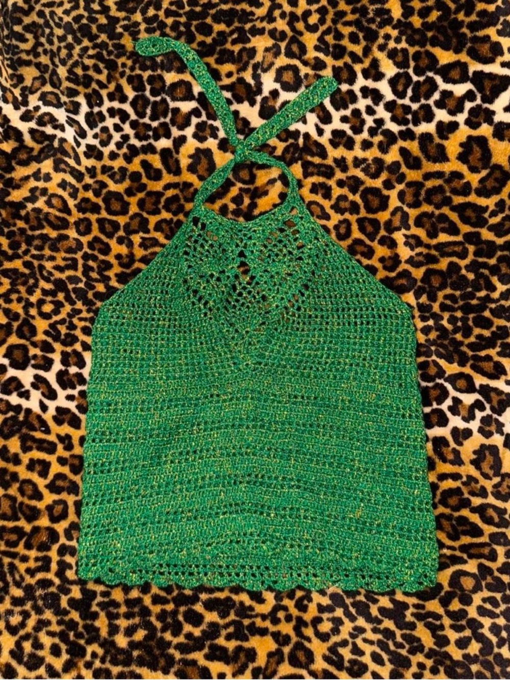 Handmade Green Crochet Halter Tank Top - Women Tops